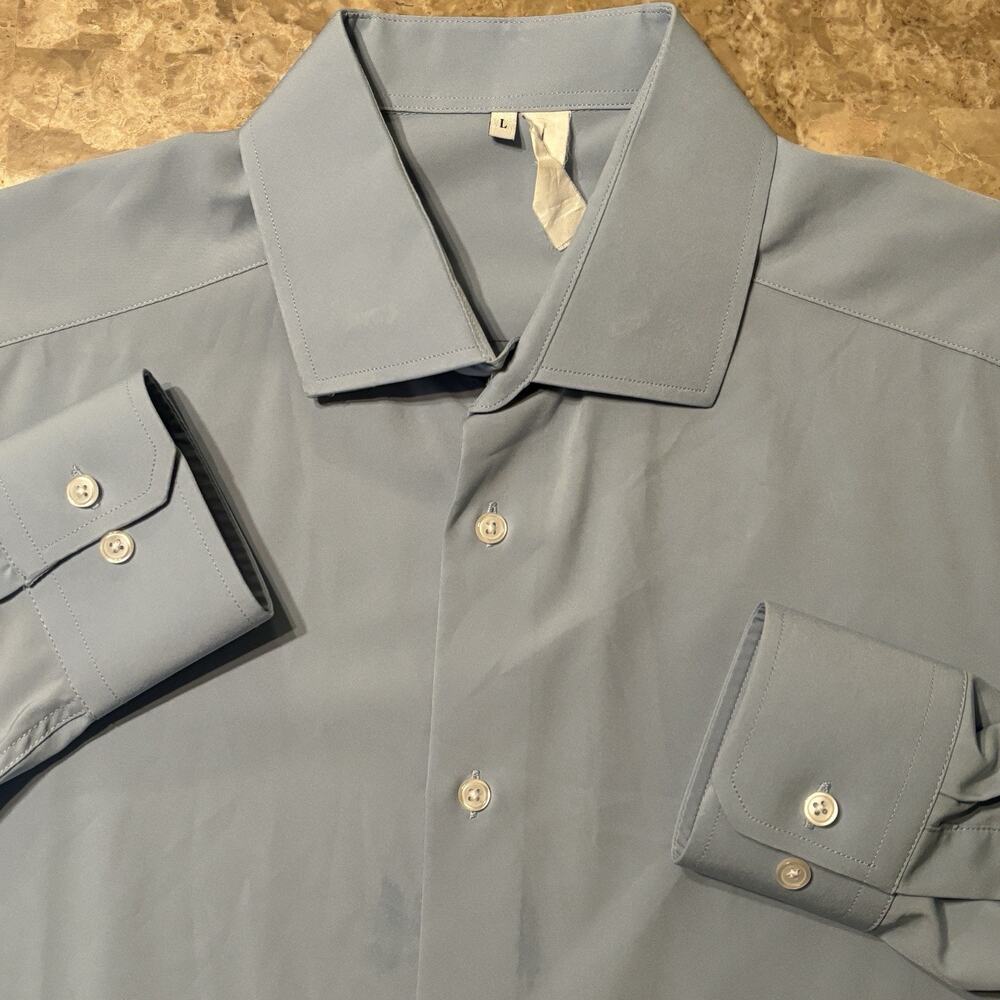 State & Liberty Shirt Mens Large Blue Athletic Fit Stretch Long Sleeve Button